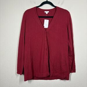 J Jill XS Three Button Cardigan Cranberry Maroon Wool Blend Knit Long Sleeves